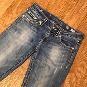 Miss Me Embellished Embroidered Fleur-de-lis Boyfriend Capri Jeans Size 27